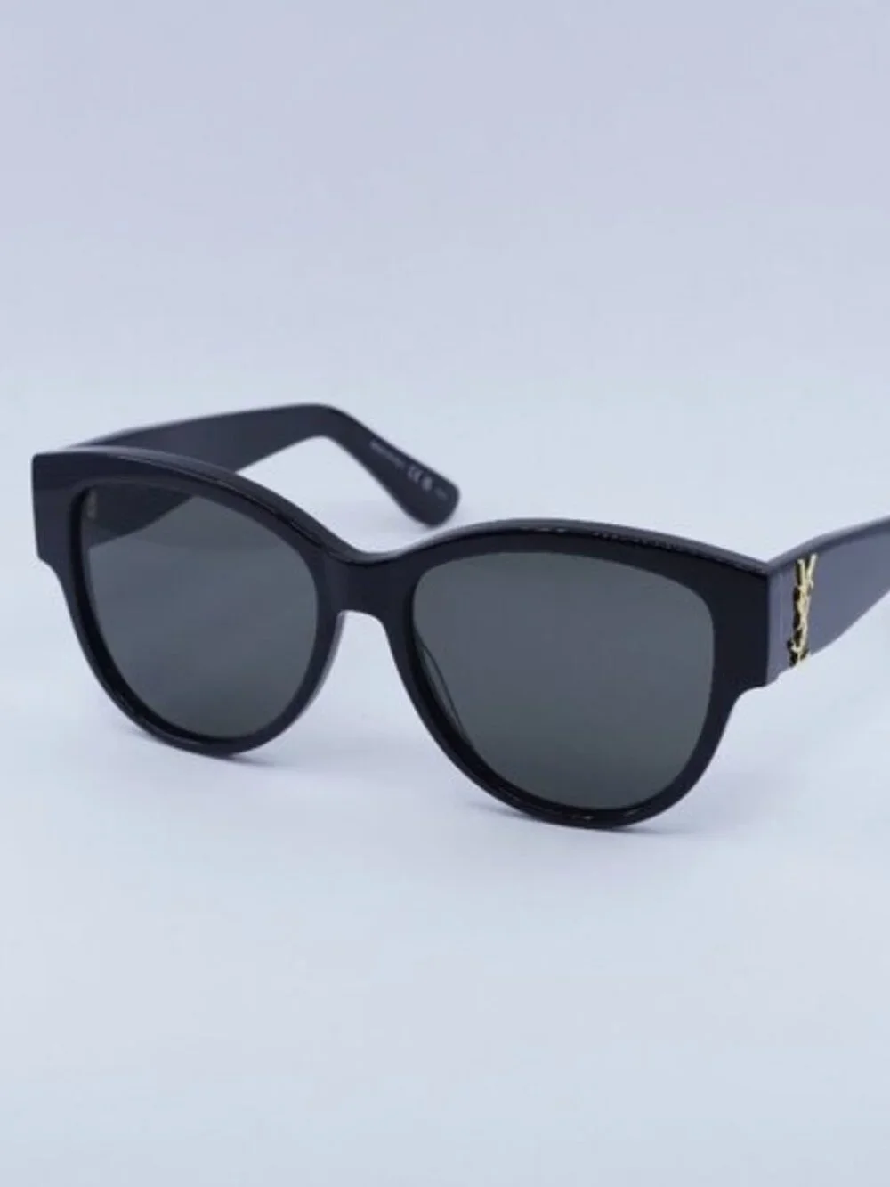 Saint Laurent SLM3 002 Sunglasses Black Cat Eye Frame, Grey Lenses